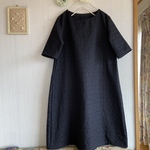 綿麻花柄刺繍のＡラインワンピース