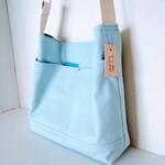 11号帆布のななめ掛けできるショルダーバッグ（前ポケット、ライトブルー)