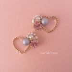 ハートとビジューピアス/イヤリング　ピンク