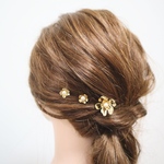 フラワー パールピン 3本セット 淡水パール ヘアアクセサリー ゴールド