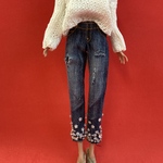 花花スパンコール刺繍ジーンズ