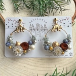 〈冬色series〜初雪〉くまのドライフラワーリースイヤリング｜ピアス