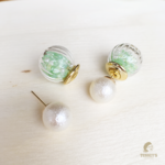 Breeze〜淡いグリーンのガラスドームキャッチピアス