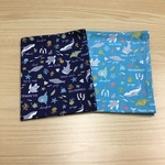 w40×40cm【ランチョンマット2枚】 紺色 ミント色 海の生き物 深海 海の仲間 クジラ 魚 サメ まんぼう カメ柄 男の子 小学校 給食