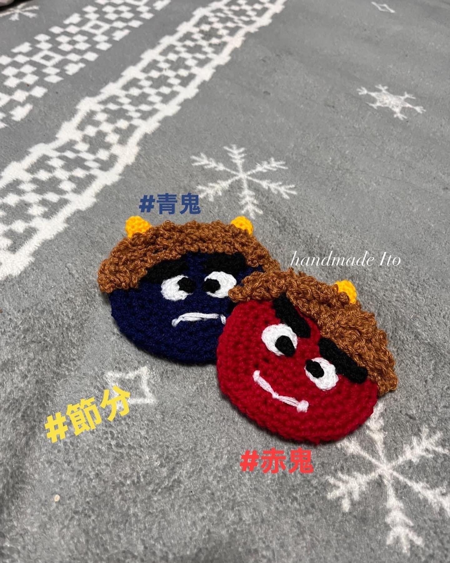 節分飾り コースター 赤鬼 青鬼セット - handmadeIto | minne byGMO