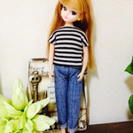 ロールアップデニム＆ボーダートップス 22cmドール服