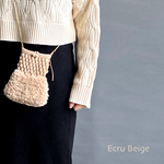 【手編みキット】 モールヤーンとファーのスマホショルダー /Ecru Beige  (glittknit-8) 