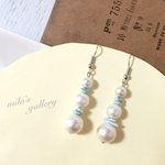 ターコイズさざれとトリプルパールのピアス/イヤリング