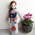 リカちゃん着物＊赤い大きな花柄着物と帯のセットA