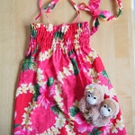 ハワイアン気分♪♪なワンピース　レッド　Ｓｉｚｅ　Ｍ(ヘアリボン付き）