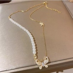 ネックレス　アクセサリー　パール　パールネックレス　蝶々　ゴールド　シンプル　バタフライ　ブライダル　ウェディング　結婚式　花嫁　ブライダルアクセサリー　クリスマス　プレゼント　NAT-0172
