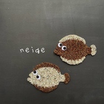 受注制作③色白ヒラメ&ヒラメのコースター 2枚セット かぎ針編みのコースター  魚 ひらめ