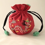 手刺繍丸底巾着ポーチ「ドラゴン」