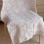 2023/ 1/21(Sat)19:00~販売 ブランケット🌸モチーフ編みブランケット【 Ivory×pink 】