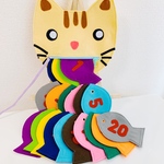 知育玩具　ねこちゃんの数字入り魚紐通し練習