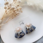 再販◆受注制作◆flower×くすみblue 小さなインド刺繍ピアス/イヤリング◆