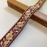 約3cm幅/刺繍リボン/パープル/細リボン/光沢ベージュ刺繍