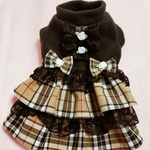 hatarokein様専用カート 犬服オーダー✳黒フリース べージュチェック&レースフリルワンピース