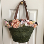 大人可愛いカーキのリボンカゴバッグ