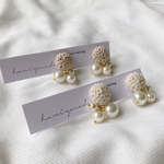 ❇︎かぎ編みボタン×パールビーズ❇︎ピアス ・イヤリング