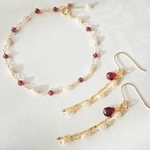 【1月の誕生石セット】ガーネットと淡水真珠のアクセサリーセット　Bracelet &Pierce　ac/589