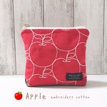 Apple刺繍　三角マチのファスナーポーチ【 mini 】