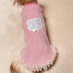 犬服★アップリケ付きコーデュロイニット　ピンク　ダックス　小型犬