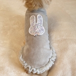 犬服★アップリケ付きコーデュロイニット　グレー　ダックス　小型犬