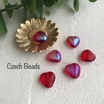 《6コ》フラットハート　12㎜　シャムAB チェコビーズ