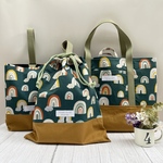 NEW!!入園入学セット❤︎レインボー★ダークグリーン×ブラウン★お道具箱も入るレッスンバッグ　体操着袋　お着替え袋　上履き入れ★お名前タグ付き　入園　入学準備　男の子