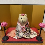しろくま貯金箱  ひな祭り　お着物&つまみ細工ネックレス&花冠　のセット