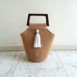 和テイストの麻Bag～woodハンドル