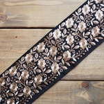 1mカット済み【インド刺繍リボン】シルク　刺繍リボン   【ブラック】