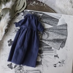 リクエスト再販売・木の実刺繍のお洋服シリーズ・フリルワンピース・ネイビー