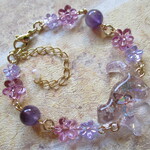 ◇3489 🌸アメジストの桜猫　オルゴナイトのブレスレット🐈🌸 ※１点物