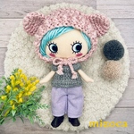 新作🧸🧡着せ替え〈3点セット〉可愛いෆ̈(みみ付きニット帽・オフショルダートップス・ワイドパンツ)ෆ̈パープル　　グレー　ピンク　大人可愛い　くま耳🧶