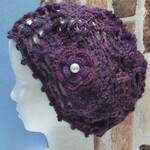 ウール・ニット帽（紫系の段染め）・ベレー帽・帽子、パイン編み、ハンドメイド