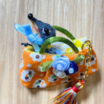 🧡🧡小さなオレンジ色バッグと水色リボンのワンコちゃん