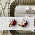 [ピアス・イヤリング]輝くつぶつぶ　ボルドー　レッド　ビジュー　ビーズ　チェコガラスビーズ　ビーズ刺繍アクセサリー　チェコビーズ　ニュアンスカラー　お呼ばれ　フォーマル　イベント　ネジバネ式