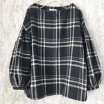 【1点sale】柔らかいネル生地の袖バルーンタックプルオーバー◯ネイビーチェック