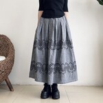 ロングプリーツ刺繍スカート♪綿オックスフォードシャンブレー