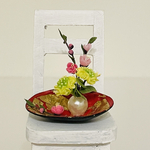 ミニチュア　菜の花と桃の花　貝殻に添えて