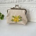 ミモザの花束刺繍がま口財布・ポーチ