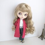 再173.※ブライスアウトフィット※1/6ドール用ワンピース※春服ワインレッドのシャツワンピース 