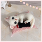 ★恵方巻けりけり猫★白 羊毛フェルト てのひらサイズ　ちび猫 