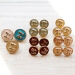 限定1set  18個 1.5と1.1mm シャンクボタン ゴールド リボン カラフル 裏穴 足つき