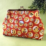 絵文字風柄（オレンジ） がま口ポーチ 化粧ポーチ プチギフト USAコットン