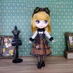 Blythe　ブライスsize☆スチパンコーデ i茶系ストライプ