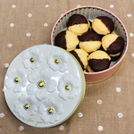 ブーケ缶ピンク　チョコがけ絞りクッキー缶　お菓子のミカタ