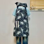 キッズエプロン&三角巾・恐竜プリント・黒グレー・オックス・サイズ・120/130